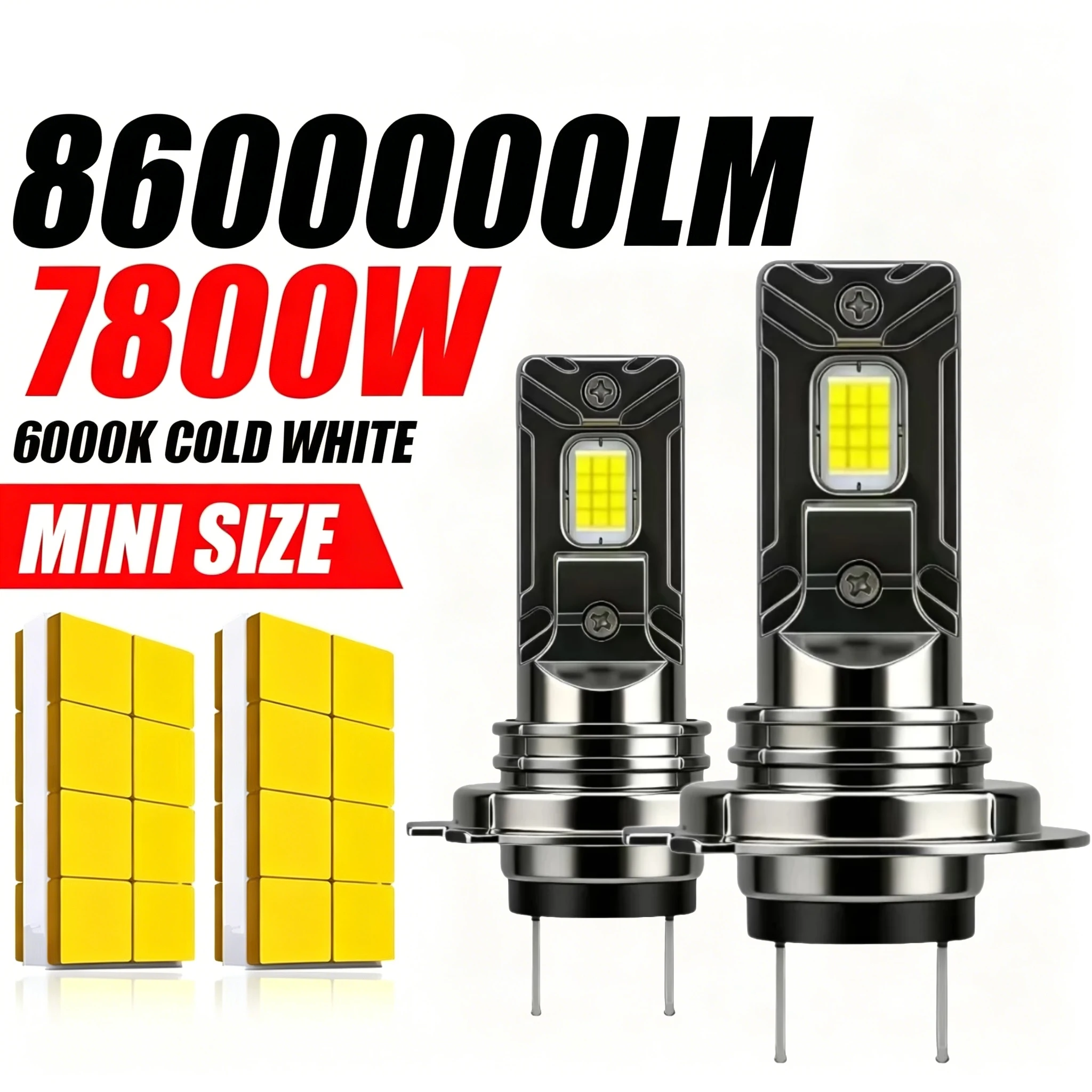 2PCS Laser Golden Light Automotive LED Headlights H1 H4 H7 H11 Ultra-Bright High/Low Beam Integrated 9005 Lens Bulbs 9006