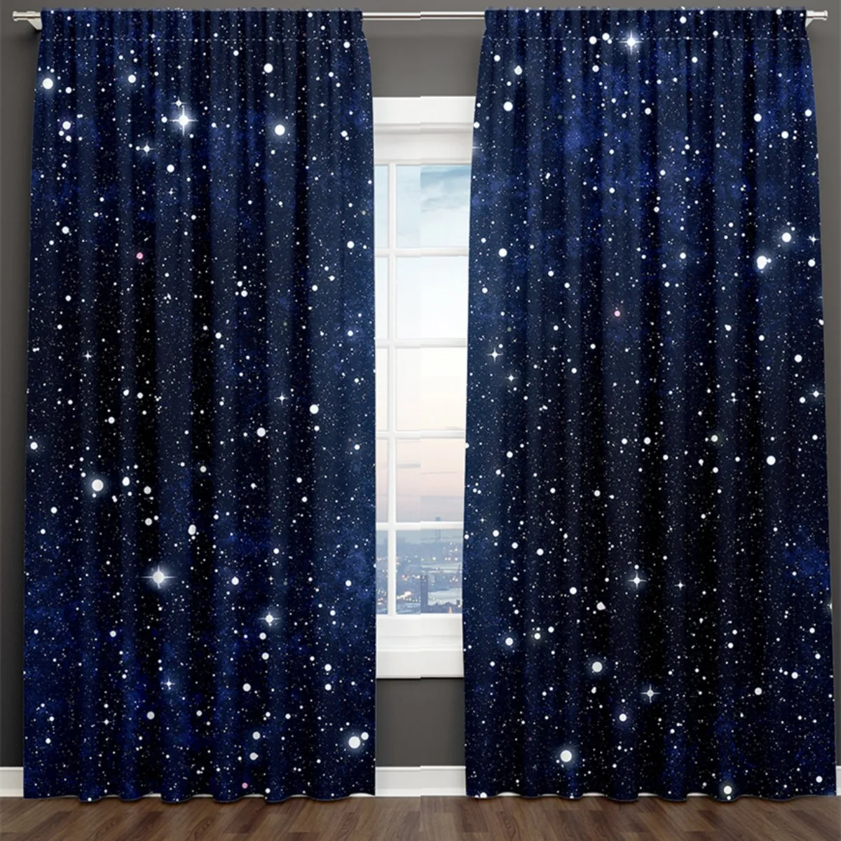 3D Print Blue Black Starry Sky Series Milky Way Child 2 Pieces Shading Window Curtain For Living Room Bedroom Decor Rod Pocket