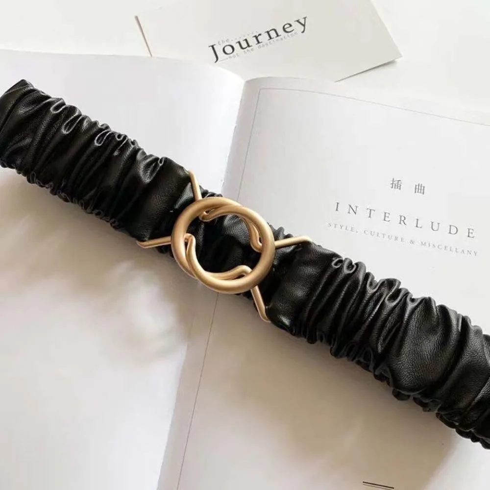 의류 장식 허리 벨트, 와이드 타입 탄성 허리띠, 거리 사진 액세서리, 기하학적 금속 버클 허리 스트랩