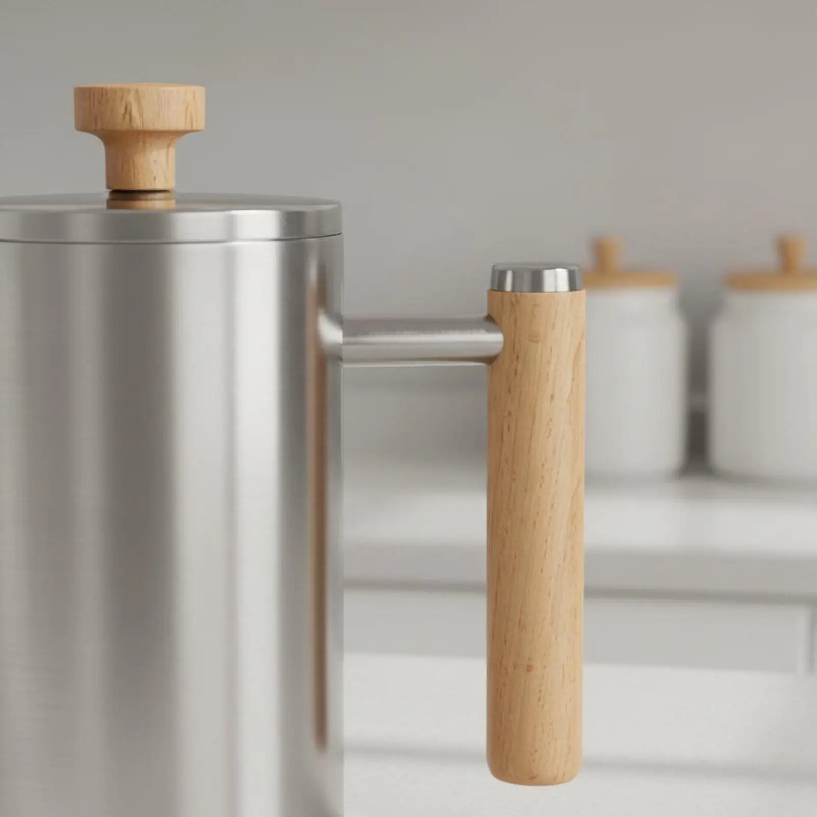 Double Wall Insulated Coffee Brewer Stainless Steel Plunger Pot with Wood Handle for Camping Travel Outdoor Coffee Tools