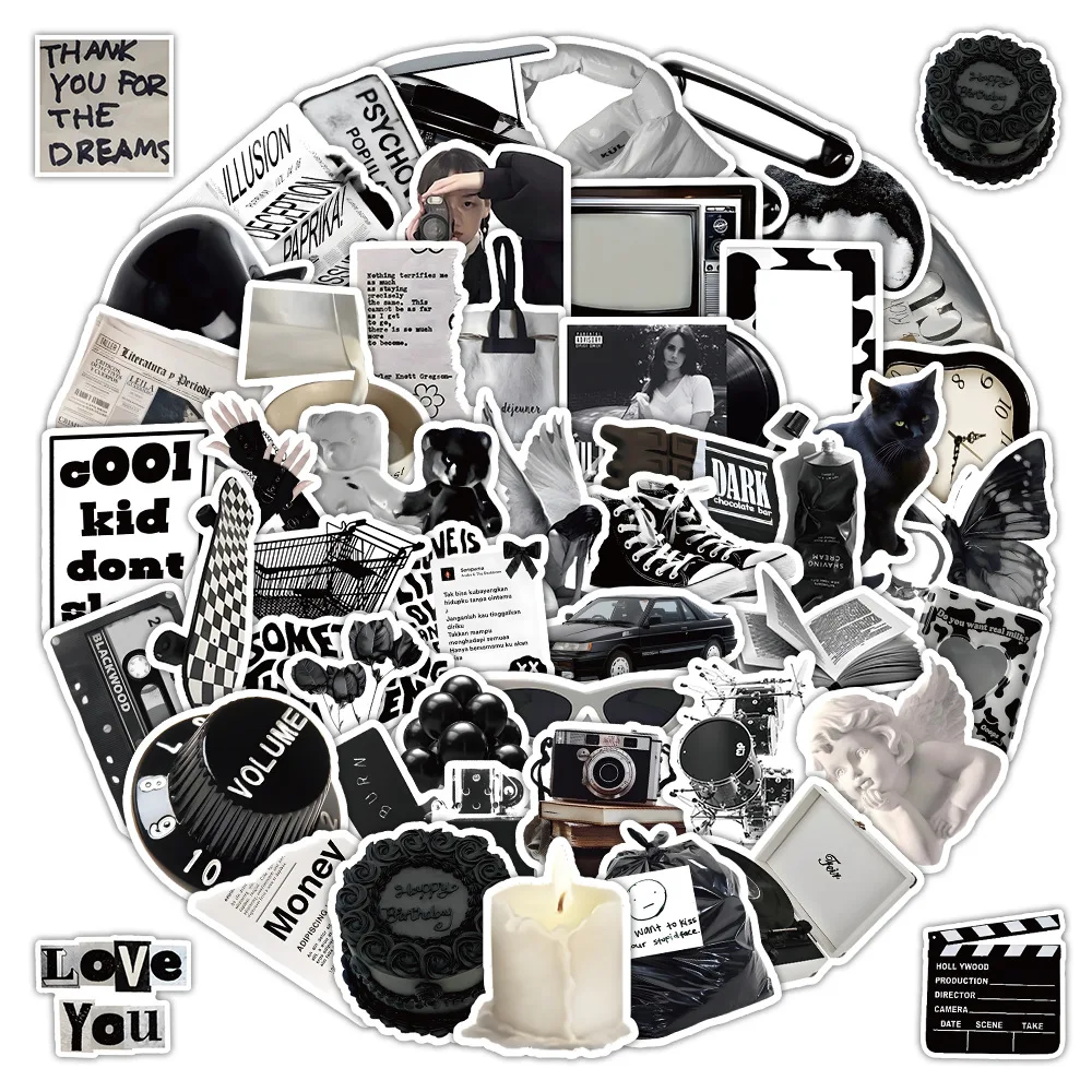 10/50PCS Black and White Graffiti Stickers Cute Decorative Exquisite Sticker for Computer Notebook Stationery DIY Toys Secret