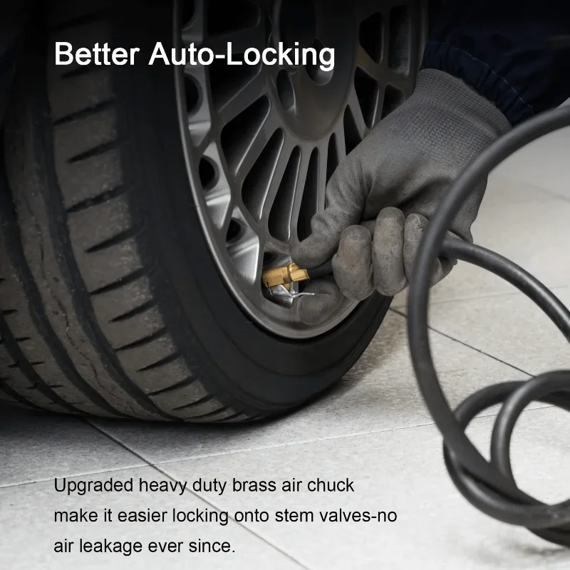Effortlessly Inflate Your Car Tires with Heavy Duty 2pcs Open Flow Lock On Tire Chuck with Clip in Vibrant Yellow Color