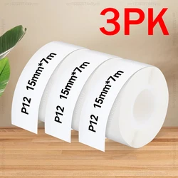 3Pcs P12 Thermal Printer Self-adhesive Continuous Label Tape 15mm*7m Label Paper Sticker for D30 Marklife P12 P15 Label Maker