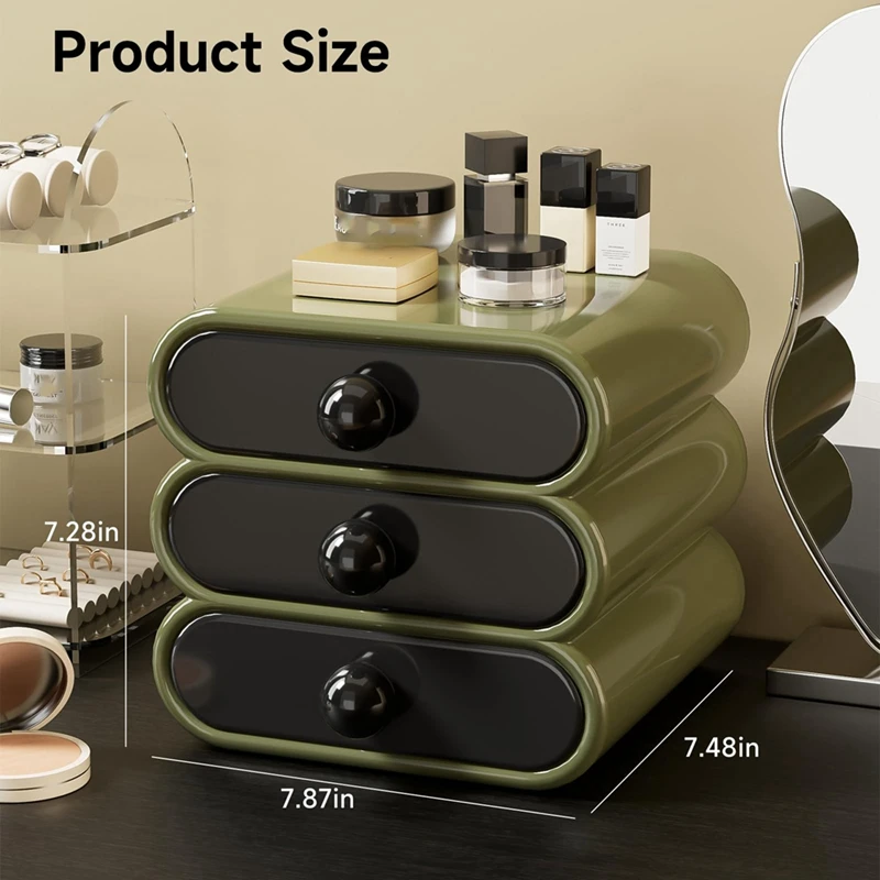 3-Drawer Storage Organizer, Compact Vanity Drawer Organizer Set for Makeup,Storage Box for Bathroom, Dorm, Desk, Office Retail