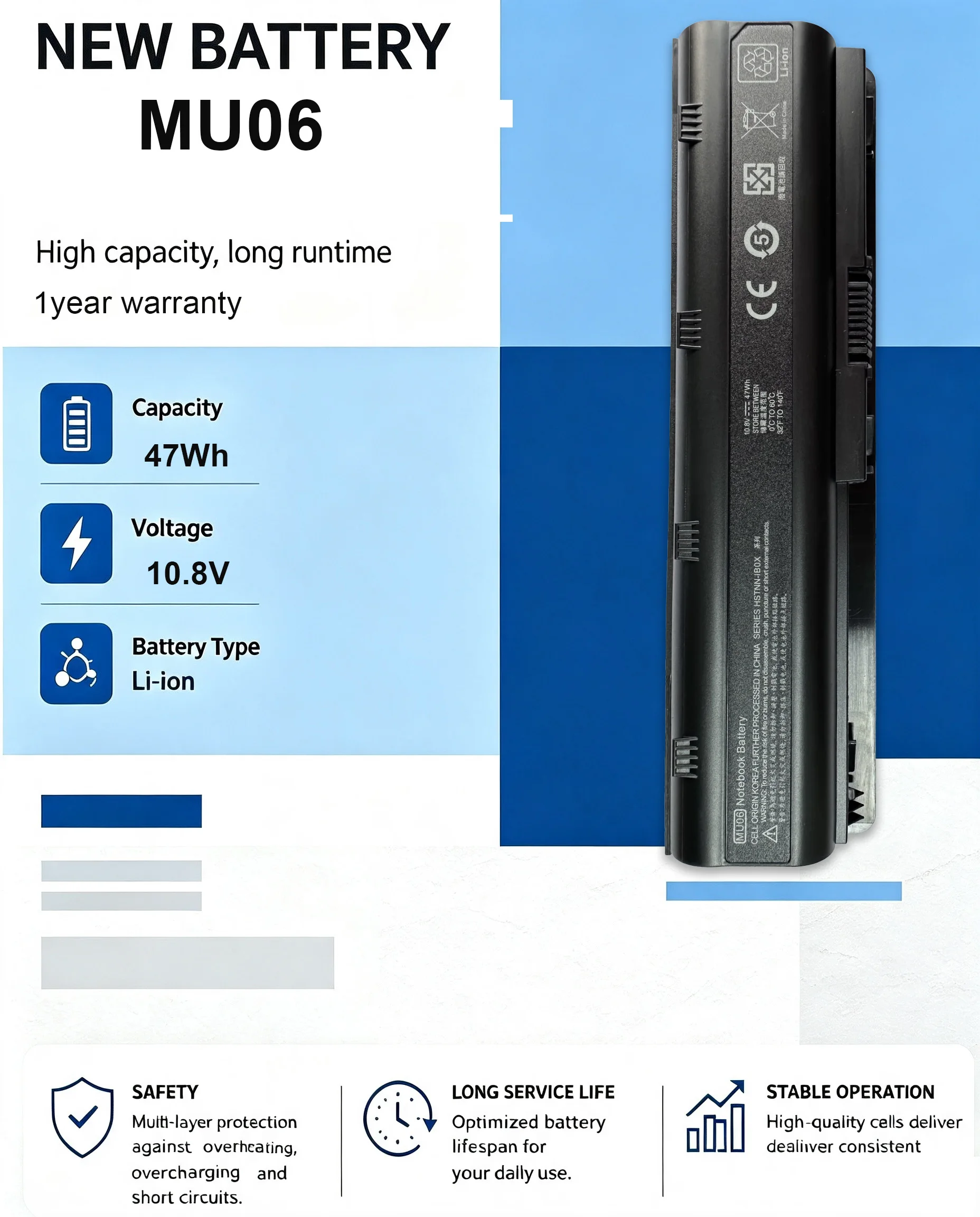 MU06 Laptop Battery For HP Pavilion G4 G6 G7 G42 CQ32 CQ42 CQ62 CQ72 DV6 DM4 430 HSTNN-CBOX HSTNN-Q60C HSTNN-UB0W MU09 6Cells