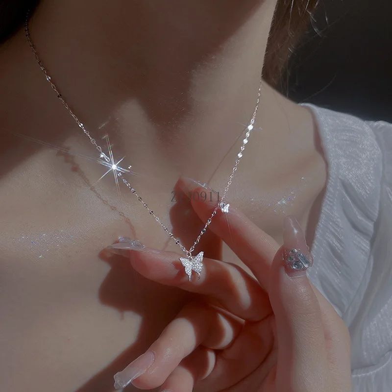قلادة على شكل فراشة من الفضة الإسترليني S999 للسيدات بتصميم فاخر وخفيف وسلسلة على شكل عظمة الترقوة هدية عيد الحب