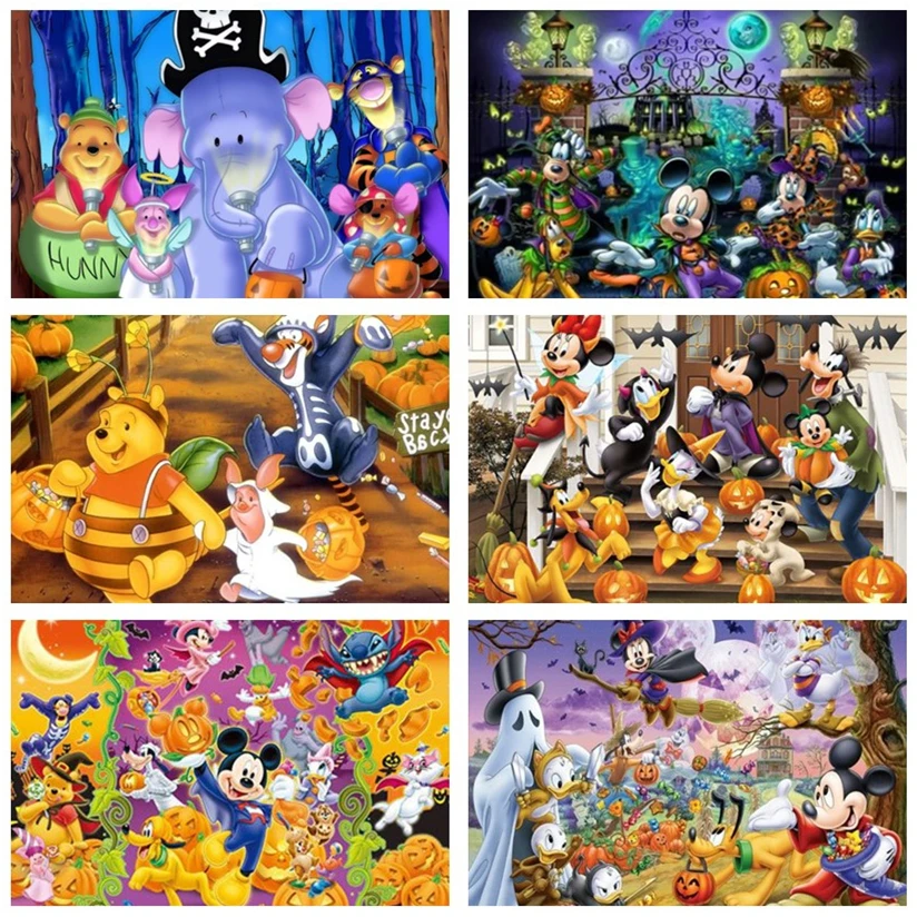 

Disney Halloween Jigsaw Puzzle Cartoon Mickey Mouse Winnie Bear Puzzls Decompression Toys Imagine Early Childhood Education Toys