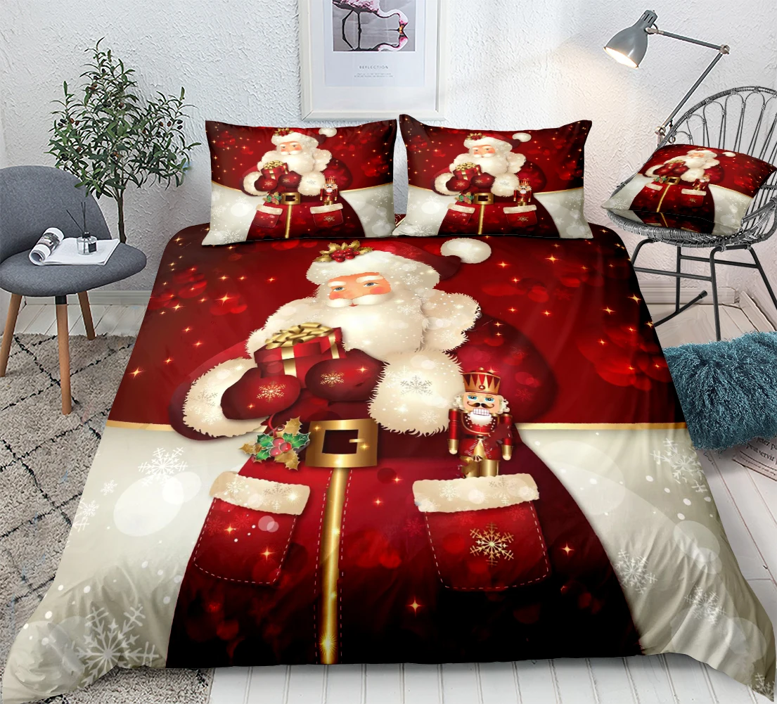 Santa Claus Comforter Cover Happy Christmas Quilt Covers Red Christmas Bedding Set 3 Pcs for Kid Boys Girls