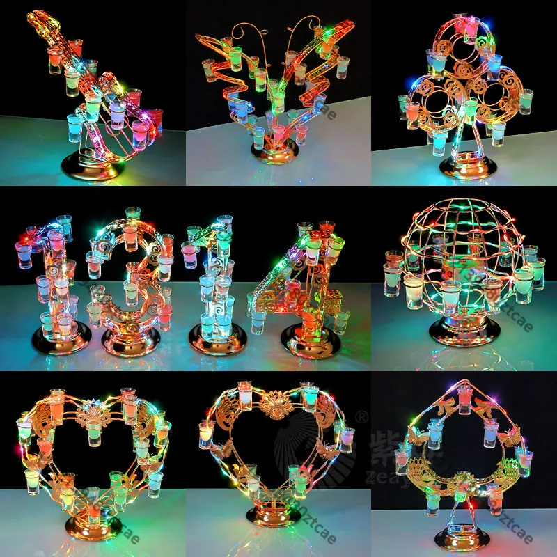 Heart Shape Rechargeable LED Shot Glass Rack Cocktail Cup Holder Bar KTV Drinking Tray