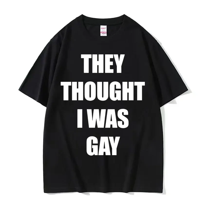 Playboi Carti They Thought I Was Gay Letters Print T Shirt Y2K Meme Funny Vamp Opium T-shirt Men Women Casual 100% Cotton Tshirt