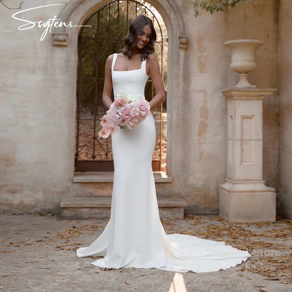 SSYTENS Modest Wedding Dresses Long Cap Sleeves O-Neck Muslim Simple White Lace Nikkah Customized Bridal Gowns Vestido De Noiva