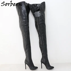 Sorbern 80Cm Crotch /100Cm Out Shaft Length Boots Women High Heel Wine Red Black Matte Shoes Round Toe Custom Crossdresser Boot