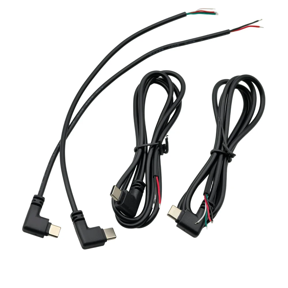 3Pcs 90 Degree USB Type C Male Plug 2/4 Pin to Bare Wire Open End Power Cord 5V USB-C Plug Supply Charging Cable DIY Repair 25CM
