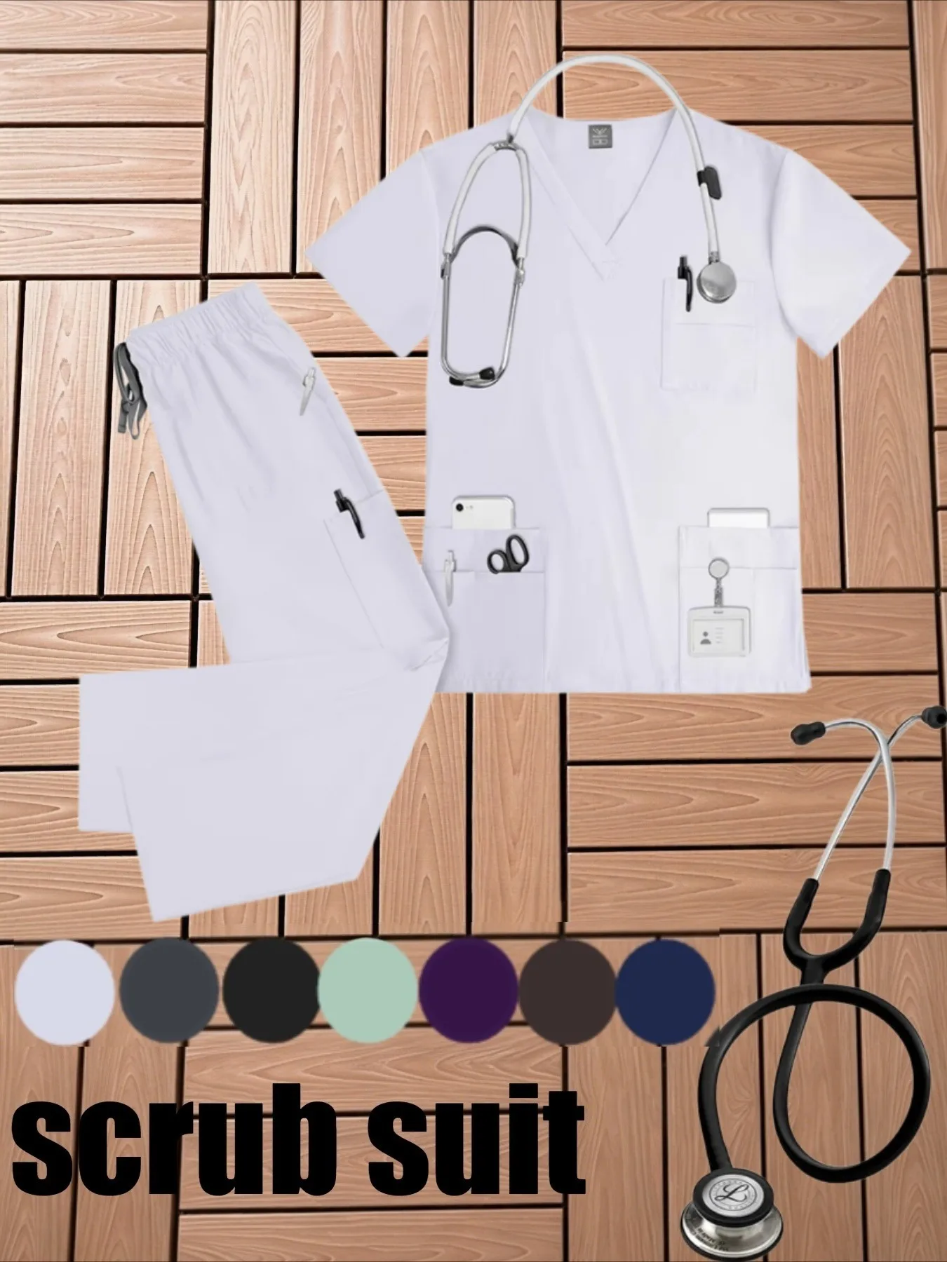 Two Piece Multi Pocket Frosted Work Practical Set Suitable for Comfortable Work Clothes of Hospital and Clinic Nursing Staff
