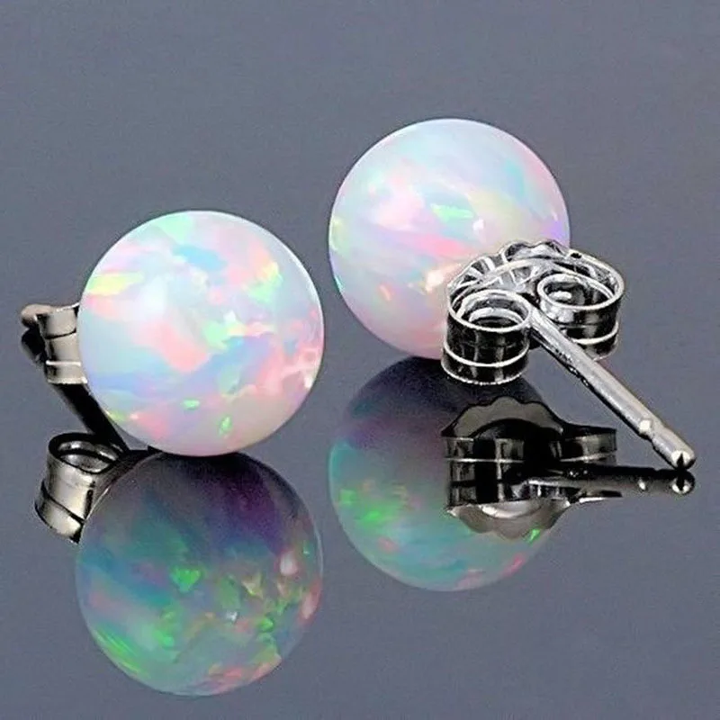 2021 New Ball Created White Fire Opal Earrings For Women 925 Silver Needle Stud Earrings Wholesale Jewelry