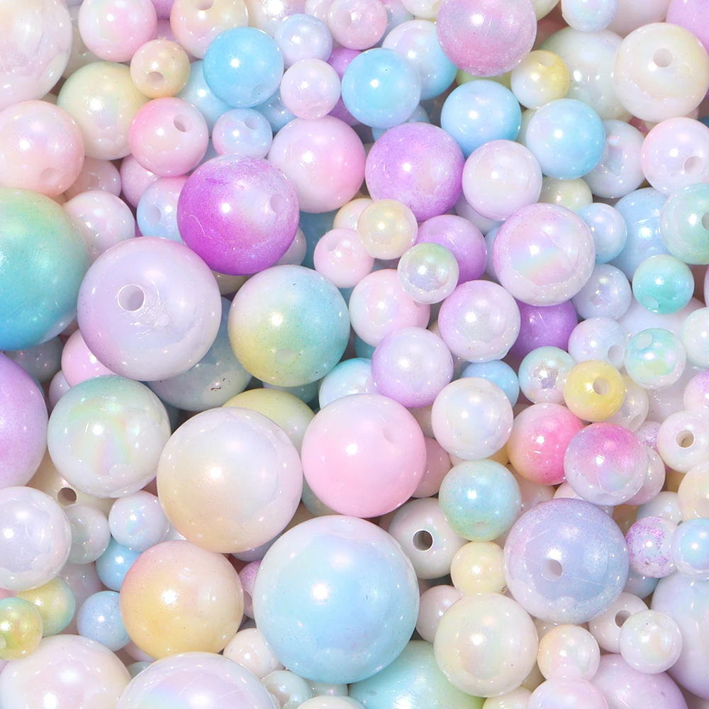 20-500pcs 6-16mm Imitation Pearls Acrylic Beads Gradient Aurora Round Loose Beads For Jewelry Making Diy Bracelet Accessories