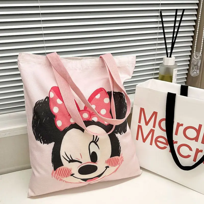 Mesuca  Canvas Tote Bag Cartoon Mouse Print Kawaii Shoulder Bag Foldable Colorblock Handbag for Women School Outdoor Daily Use
