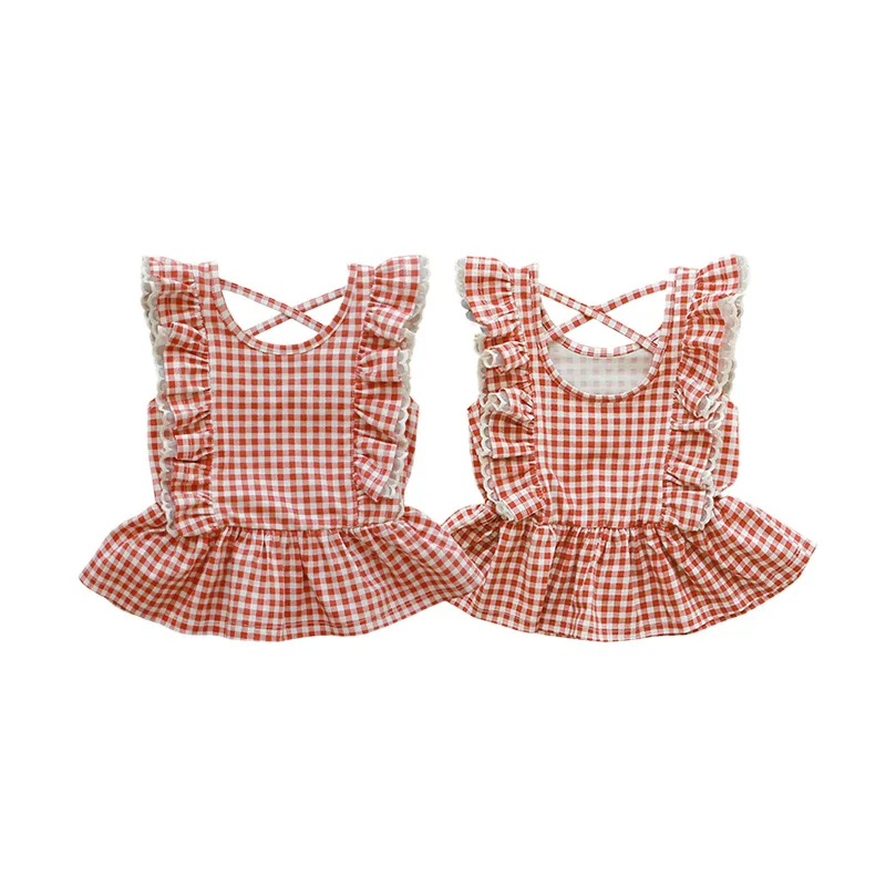 2024 Summer Korean Children\'s Wear Children\'s and Girls\' Fashion Fitted Plaid Tank Top kids clothes
