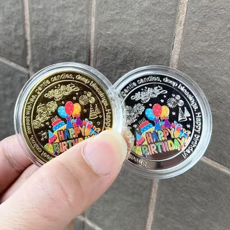 

Colorful Birthday Cake Coin Metal Crafts Creative Happy Birthday Commemorative Medal Cake Gold Coin Silver Coin