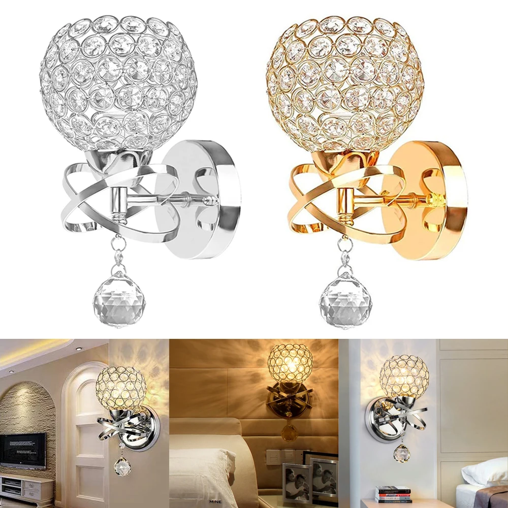 

Modern Wall Lamp Crystal Sconce Wall Light Fixture E14 Bedside Retro Industrial Home Living Room Bedroom Bathroom Lighting Decor