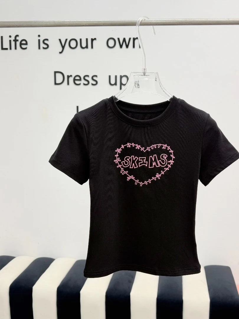 Valentine's Day Limited Edition Slim Fit round Neck Short Sleeve Cotton T-Shirt Women's Comfortable Breathable Print Casual Top