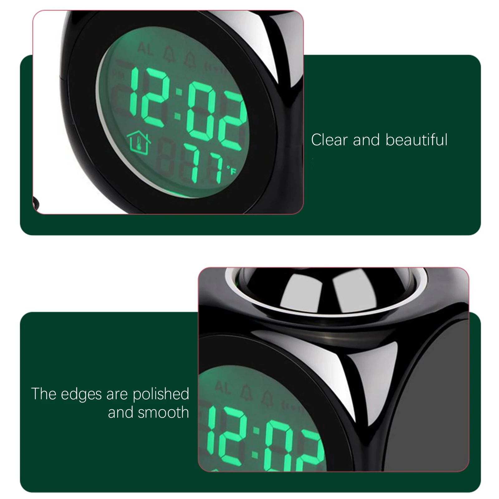 Small Digital Display Squared Clock With Projector Fashion Sturdy Bedsides Clock For Bedroom