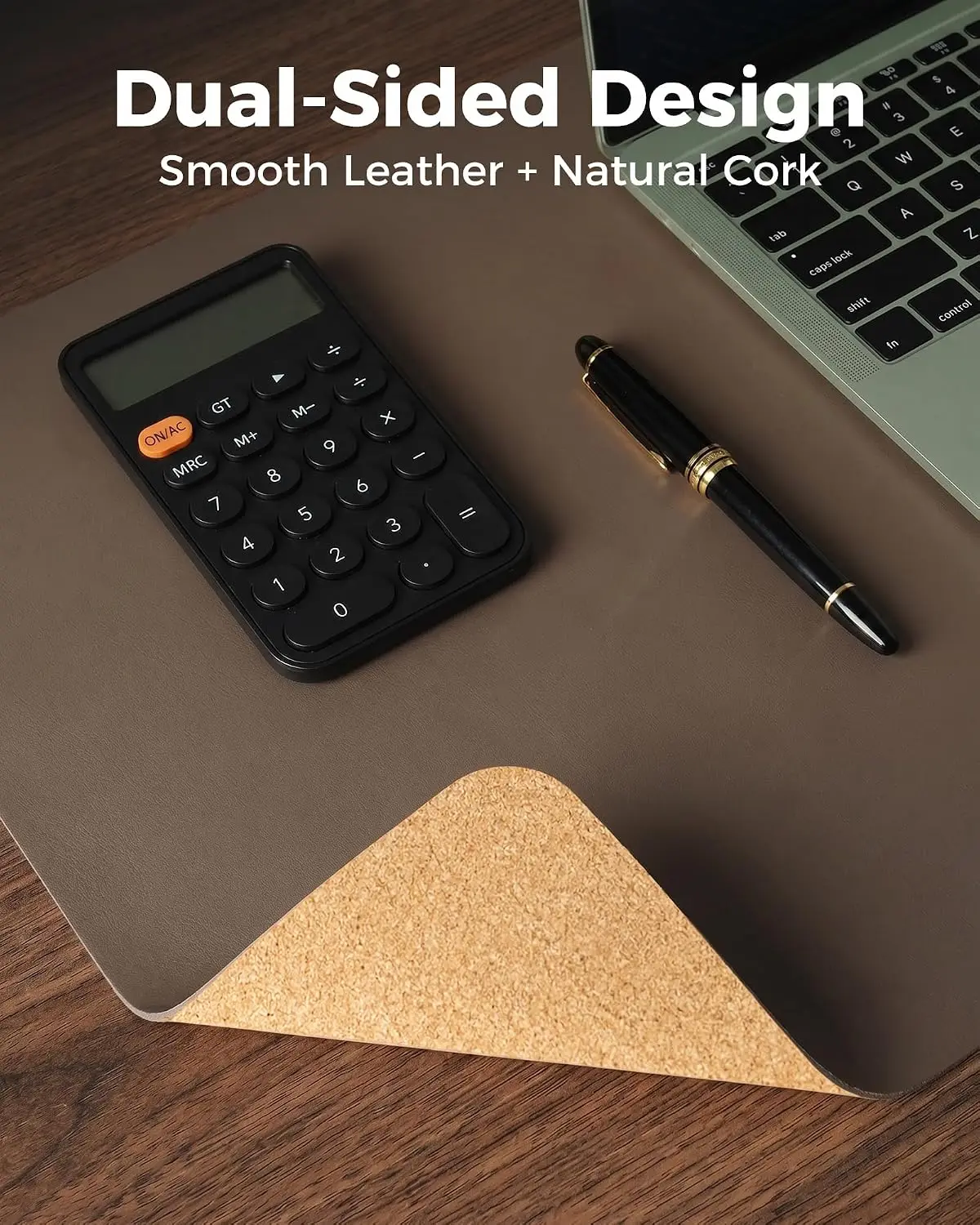 Dual-Sided Desk Pad, Leather & Cork, Waterproof, Large Mouse Pad, 35.4