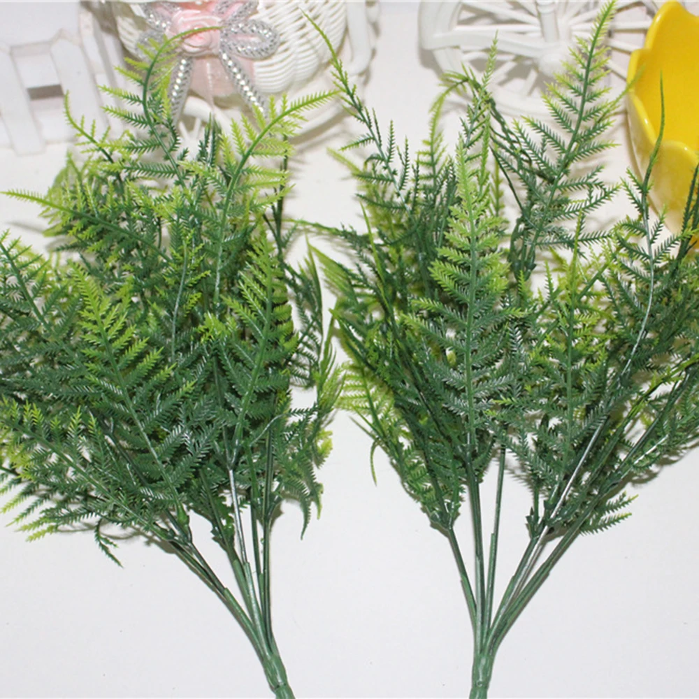 Artificial Green Grass Plastic Green 7 Stems Fake Plants Fake Foliage Leaves Home Decoration