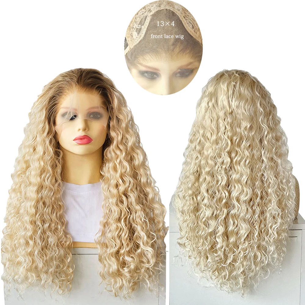 

Clearance Sale: 18-26 Inch Golden-Brown Small Curly Hair, 13x4 Hand-Woven Front Lace Synthetic Hair, Suitable For Women'S Wigs
