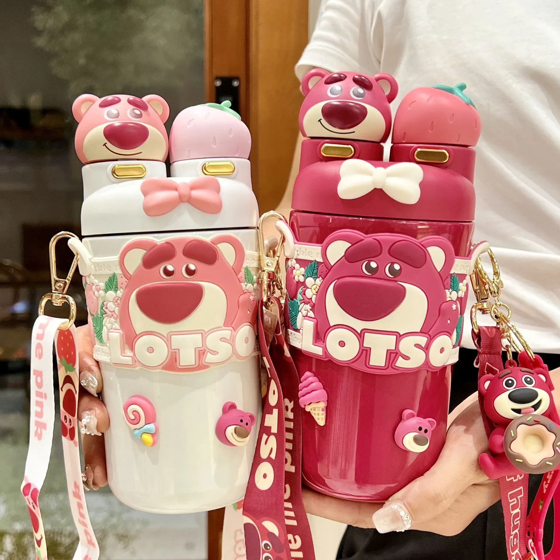 sanrio kuromi Lolita School Students Double Drinking with Straw water Bottle Bear Losto kids Thermos Cup Girl Portable Kettle