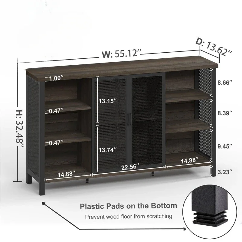 Wine Bar Cabinet for Liquor and Glasses, Industrial Coffee Bar Cabinet, Farmhouse Sideboard and Buffet Cabinet