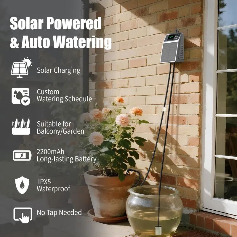 

ABGE-Solar Automatic Drip Irrigation Kit Outdoor Garden Smart Watering System Timer Modes For Vacations& Busy Plants Lovers