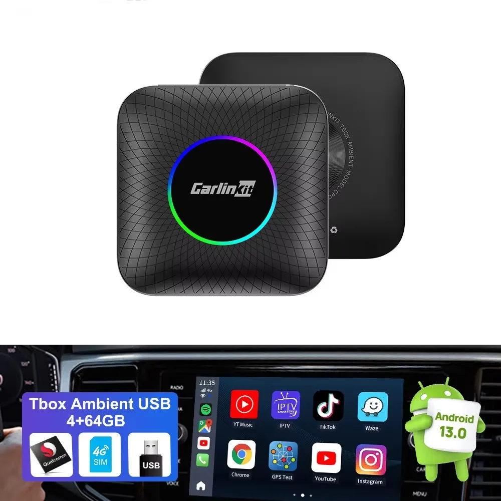 CarlinKit Tbox Ambient USB 4G 64GB CarPlay Led Light Dongle
