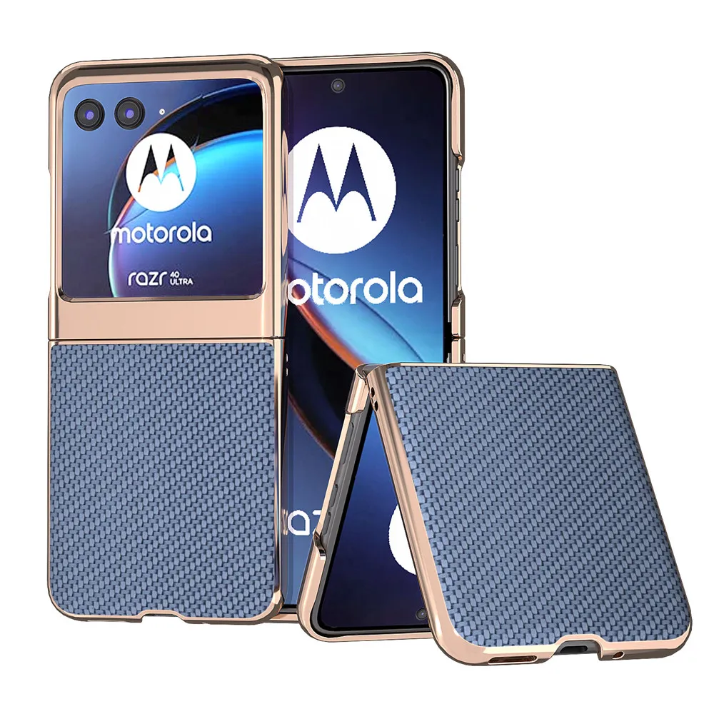 حافظة جلدية صغيرة من ألياف الكربون مطلية بالكهرباء لهاتف موتورولا Razr50 Ultra حافظة لهاتف Moto Razr40 Ultra حافظة Razr 40