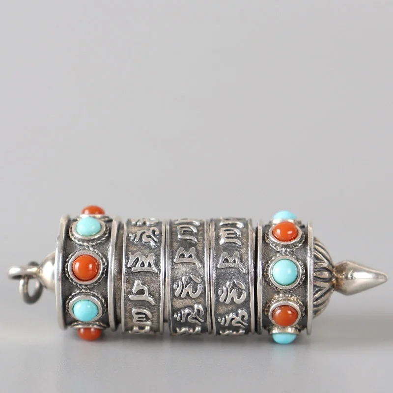 

Blessing Six Character Great Bright Mantra Necklace For Women Jewelry Retro Vajra Pestle Prayer Tube Pendant Men Sweater Chain