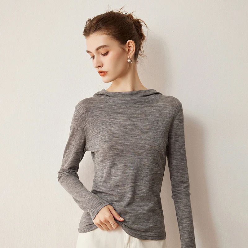 

Женский пуловер из 100% шерсти, вязаный свитер, приталенная толстовка с капюшоном, повседневные однотонные топы на весну/осень, изысканная пряжа Yangtze