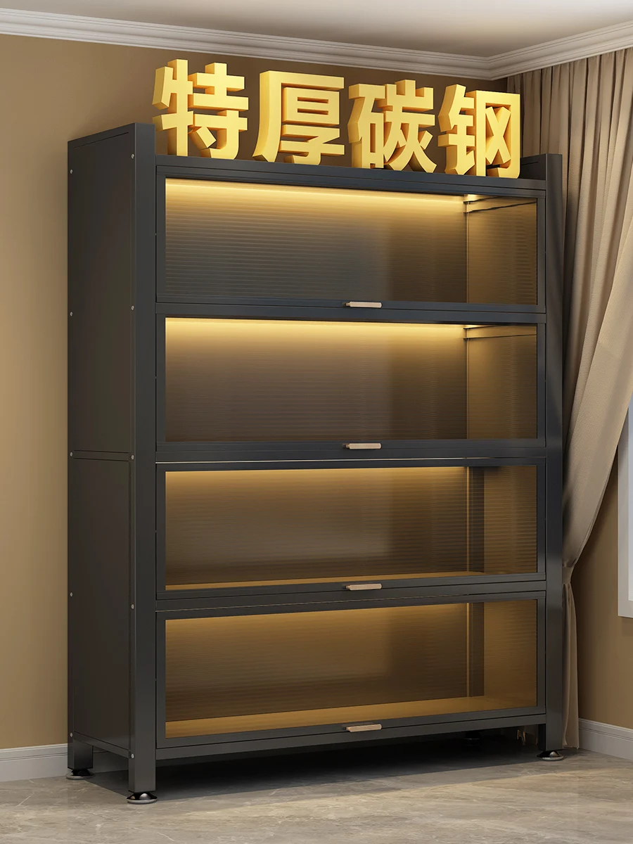 Household Storage Cabinet Steel Locker Bedroom Bookcase Living Room Balcony Floor to Floor Multi-layer Door Locker Iron Cabinet