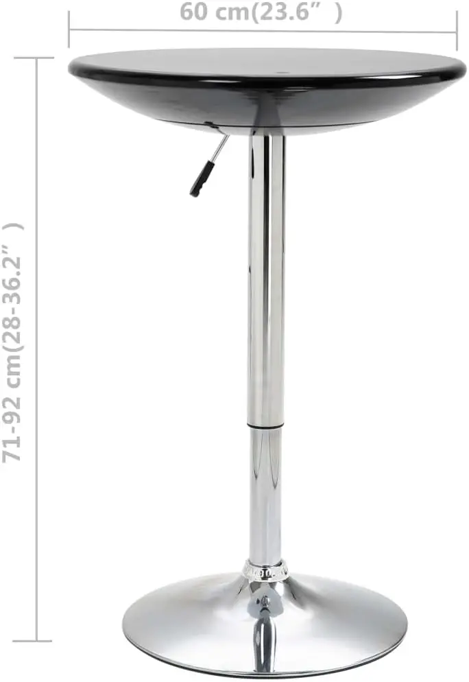 Vidaxl Modern Round Black Bar Table - Adjustable Height Dining Table With Abs Top And Chromed Steel Frame - Perfect For