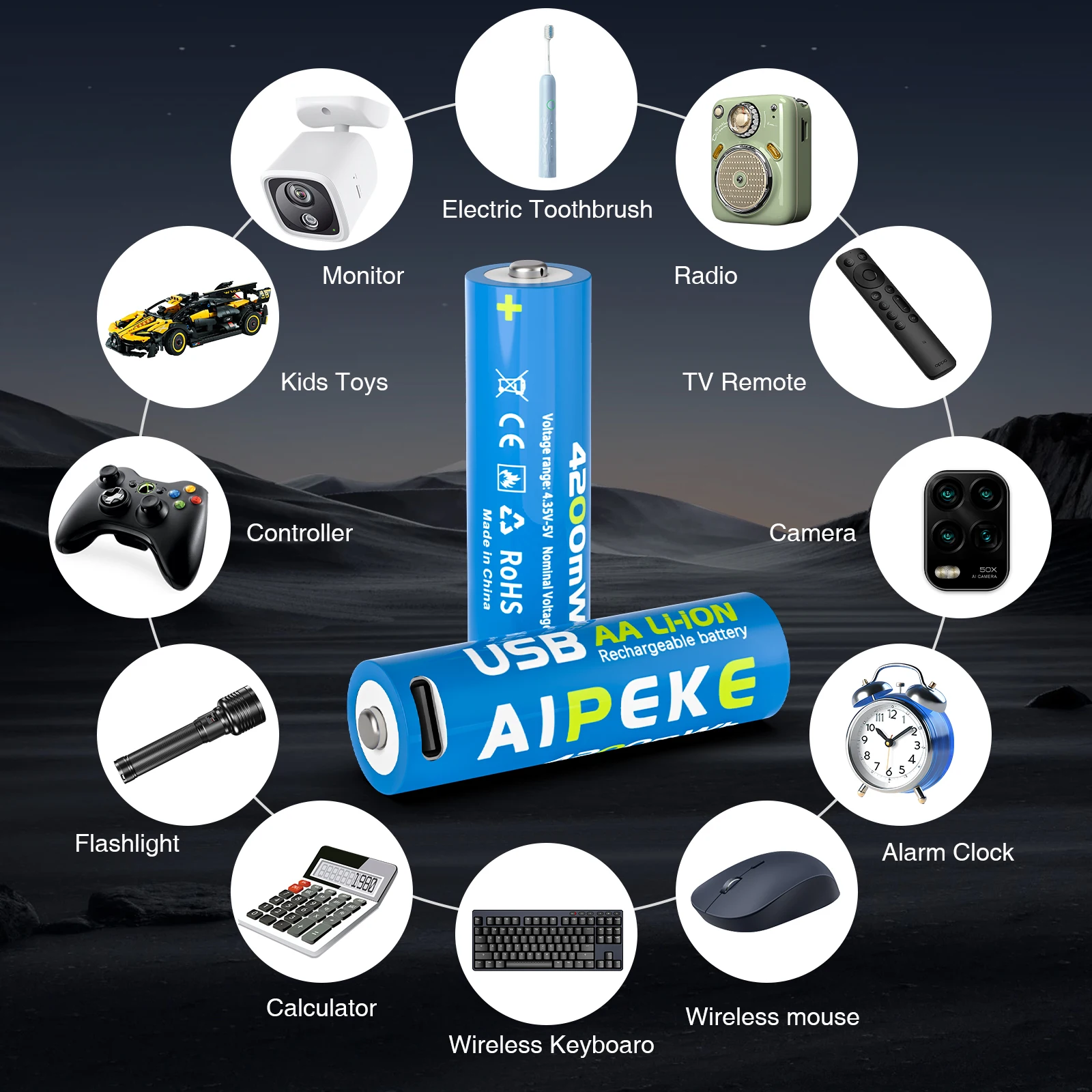 AIPEKE 1.5V 4200mWh Aa Rechargeable Batteries usb c rechargeable battery aa for Camera Remote Control Mouse Smart Door Lock
