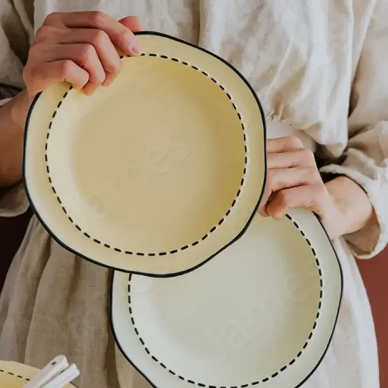 Ceramic Plate Irregular Shaped Dinner Plate Underglaze Color Ceramic Plates Relief Retro Dish Set Steak Pasta Dessert Tableware