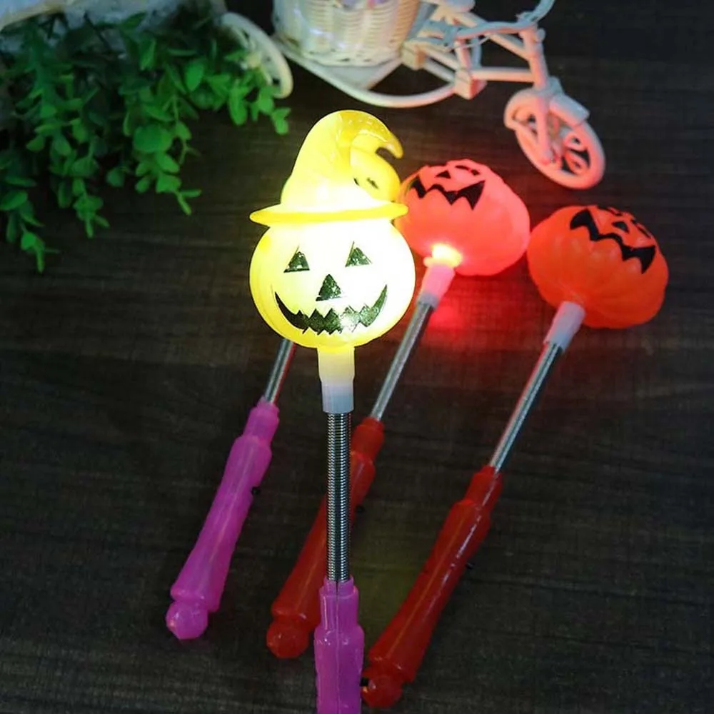 4 pçs led abóbora mão lanterna luminosa iluminar varinha lanterna de halloween dos desenhos animados decorado abóbora vara lanterna unisex