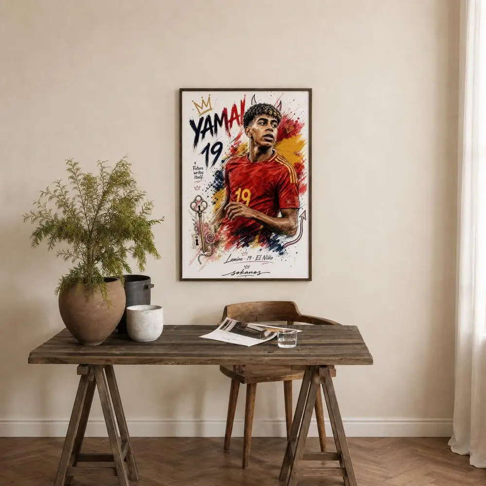 Athlete Lamine Yamal Poster Self‑Adhesive Waterproof PP Poster Coffee House Bar Wall Art Sticker Room Home Decor
