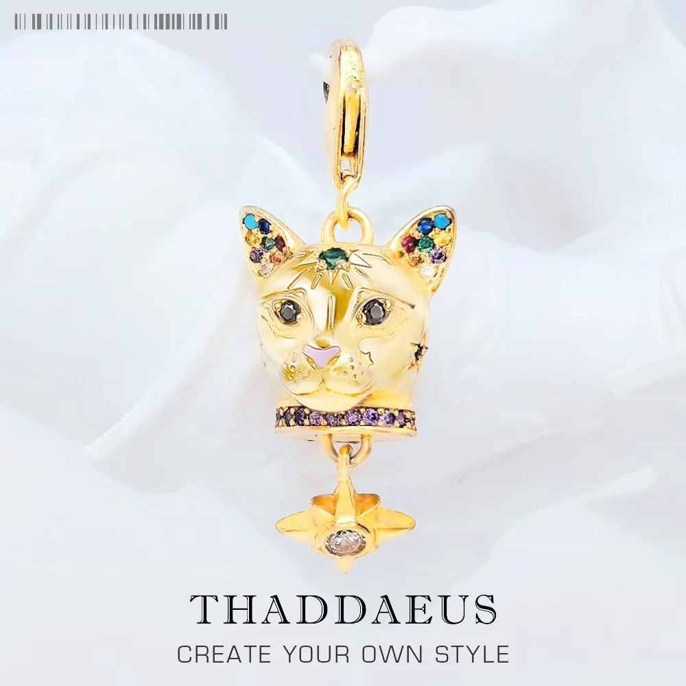 

Cat Gold Charms Pendant New Cute European Handmade Jewelry For Ladies Women Europe 925 Sterling Silver Gift