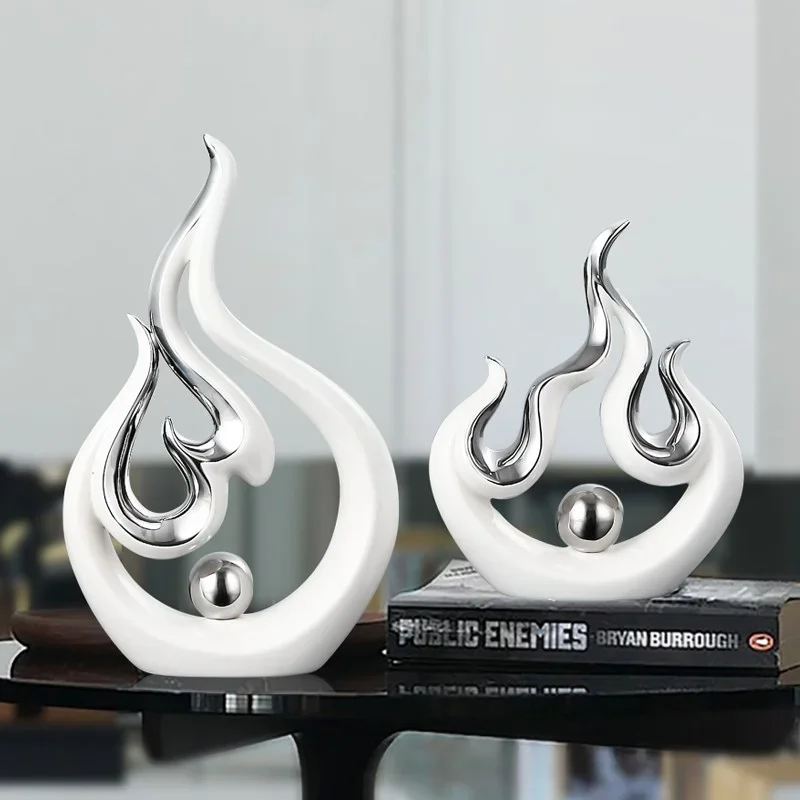 Modern European Creative Ceramic Figurine White Fire Shape Ceramic Accessories Home Livingroom Desk Furnishing Decoration
