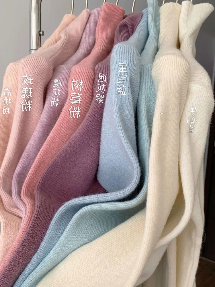 

Comfortable High Ne Pure Color Gentle Sle Base irt Soft Cozy Inner Wear Unique Ele Korean Loose Knitted Top