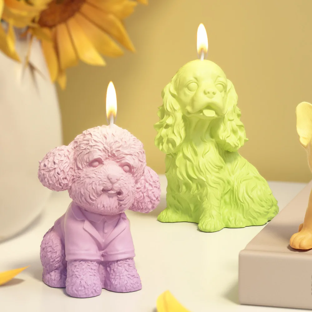 Sitting Labrador Puppy Silicone Mold for Scent Candle Animal Cat Resin Mould Kitten Gypsum Making Smile Dog Shape Birthday Gifts view 5