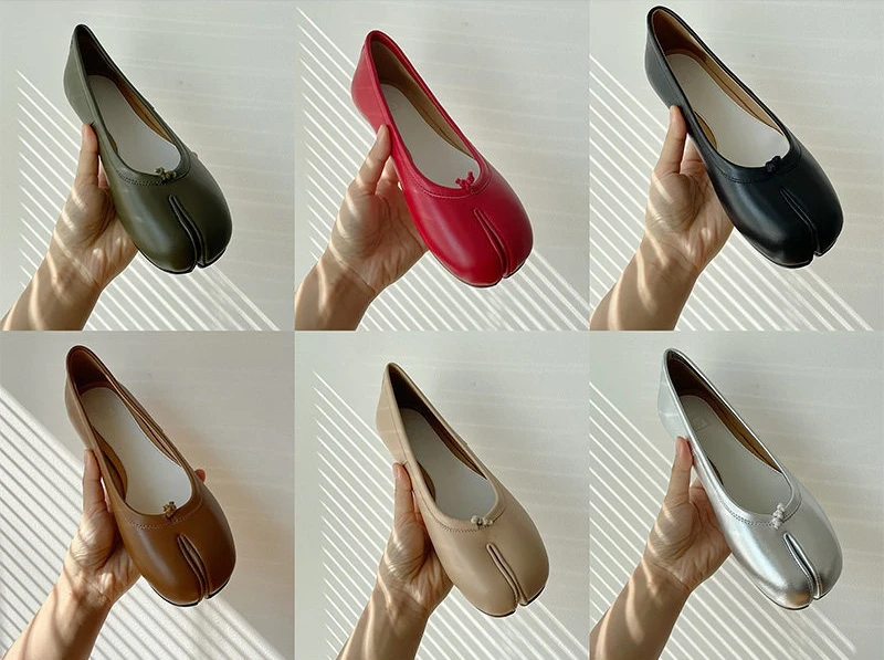 

Sheepskin version open-toed shoes women's new flat-soled leather light-mouth ballet horseshoe shoes single-pedal shoes