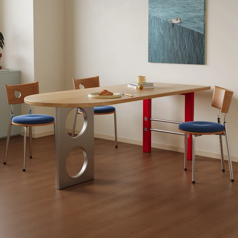 

mid-century semi-oval dining table modern high-end niche Nordic dining table home kitchen table ovale salle à manger furniture