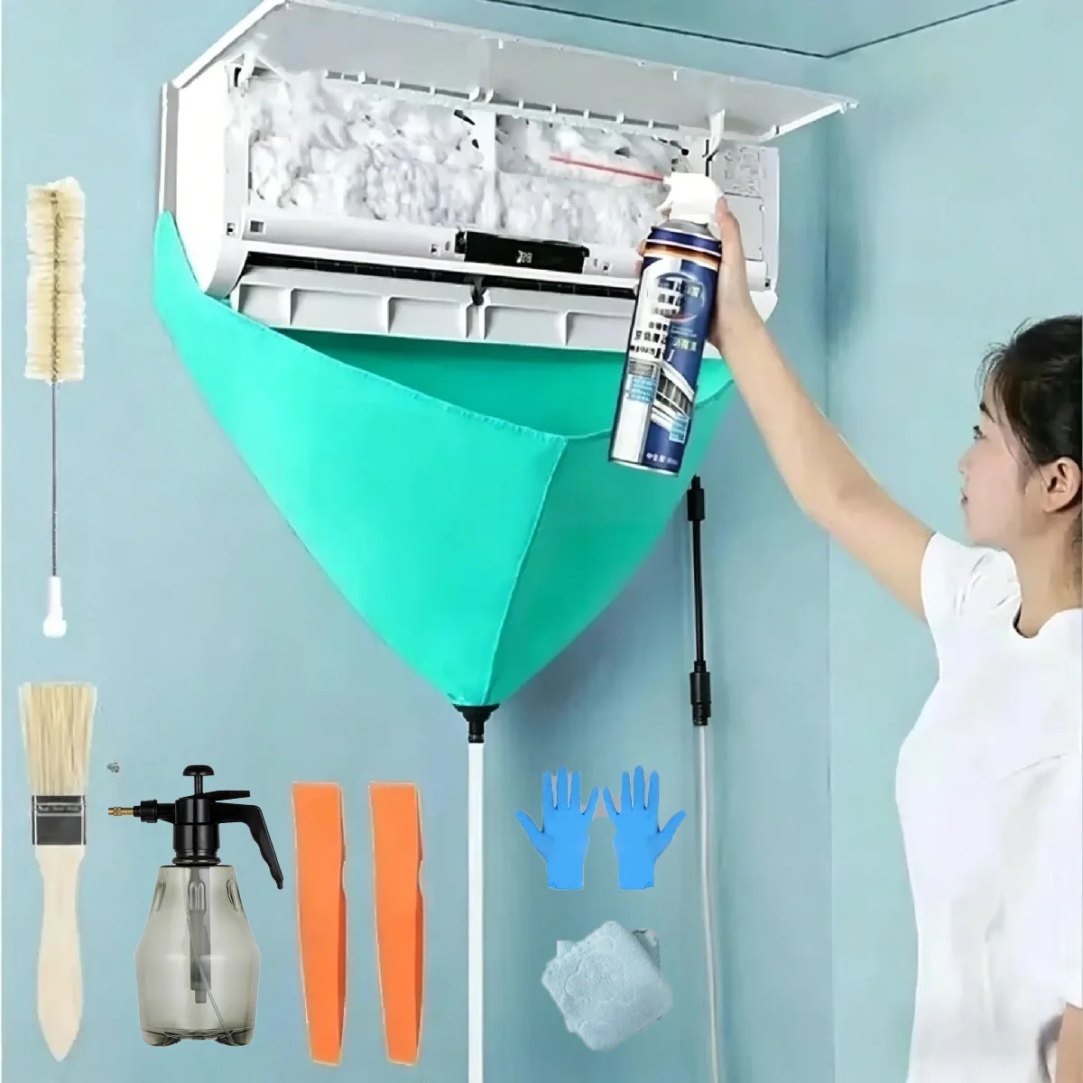 8/6/1pcs Air Conditioning Cleaning Kit Leak-proof Cover Full Set of Air Conditioner Cleaner with Water Pipe Clean Tools