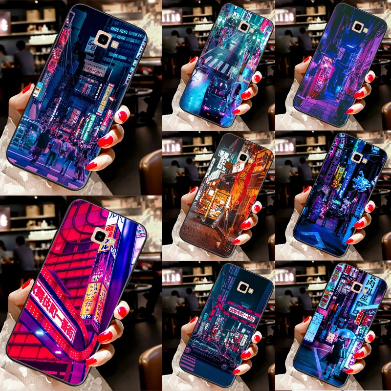 Neon Blue Cyberpunks Tokyo Street Case For Samsung Galaxy A3 A5 J3 J5 J7 2016 2017 J4 J6 A6 A8 Plus J8 A9 2018 Soft Cover